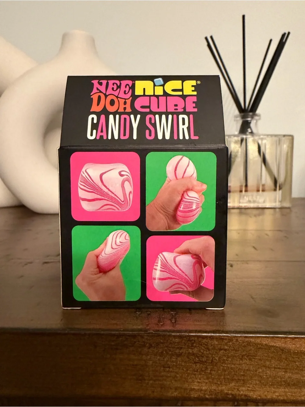 Nee Doh Nice Cube Candy Swirl Super Solid Squish - Pink